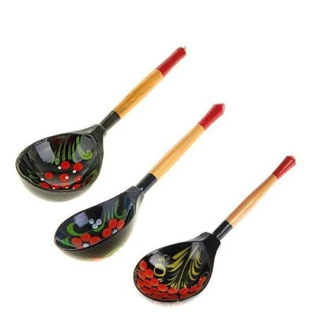 Ложка 19*6см дерево полубаская роспись Чернушка (50)