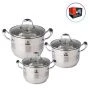 Набор посуды 3пр 2,6/3,6/4,7л нерж.сталь МАРИЯ со стекл.крышками R-0234 (4)