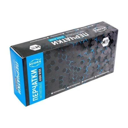 Перчатки нитриловые с удлиненной манжетой 50шт р-р M HIGH RISK AVIORA (10)