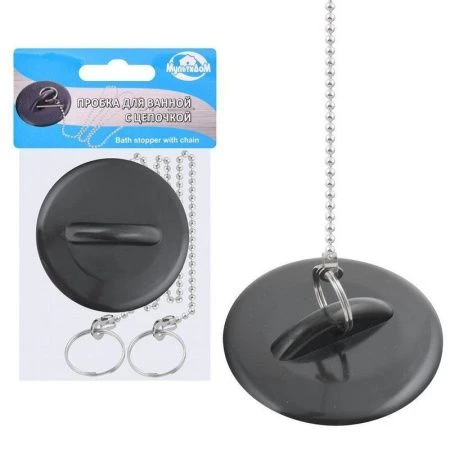 Пробка в ванну резиновая с цепочкой черная МГ34-3 (10/100)