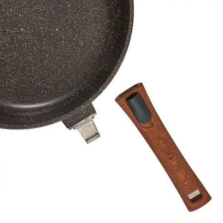 Сковорода-сотейник 24см алюминий АП МЕГАЛИТ 14 стекл.крышка съем.ручка soft-touch Гранит (6)