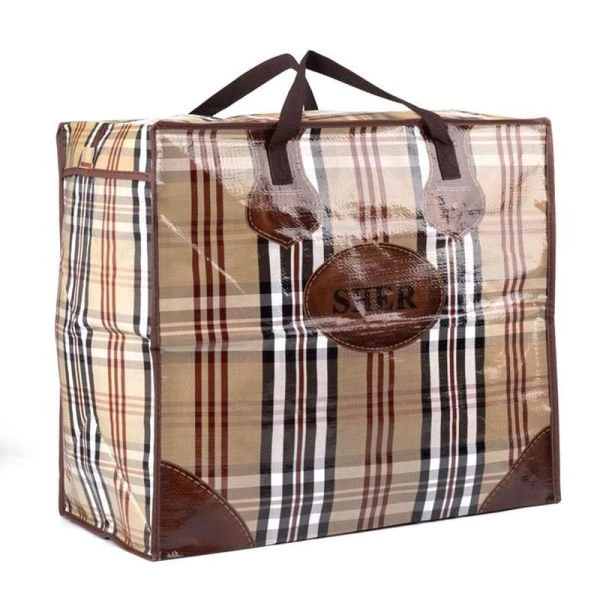 Сумка хозяйственная 53*48*29см полипропилен Клетка ПП фотопечать кофейная SHER 2003 (8/96)