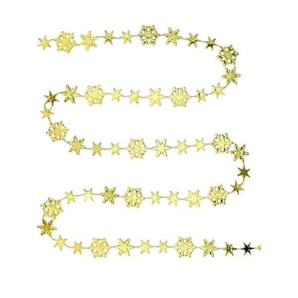 Новогоднее украшение бусы на ёлку золотые Снежинки НУ-6752