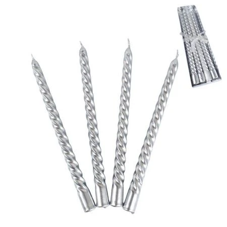 Набор свечей парафин 4шт. 24,5*1,7см серебро LY-101 (120)