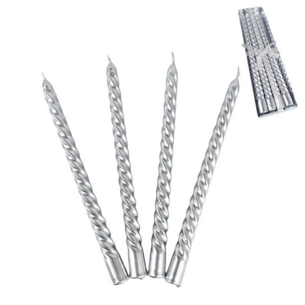 Набор свечей парафин 4шт. 24,5*1,7см серебро LY-101 (120)