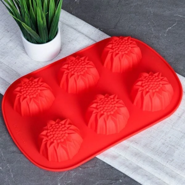 Форма для выпечки 6 ячеек 25*17*3,5см силикон ПОДСОЛНУХИ HL-071 (200)