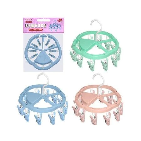 Вешалка с прищепками 12шт пластик ЦВЕТОК FL75-38 (72/6)