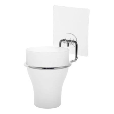 Стакан для зубных щеток 9*10*15см пластик на хром.подвесе с креплением SMART STICKER (24)