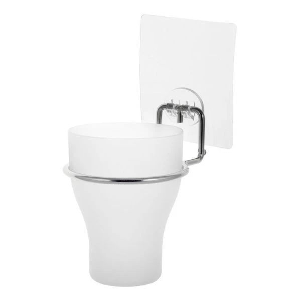 Стакан для зубных щеток 9*10*15см пластик на хром.подвесе с креплением SMART STICKER (24)