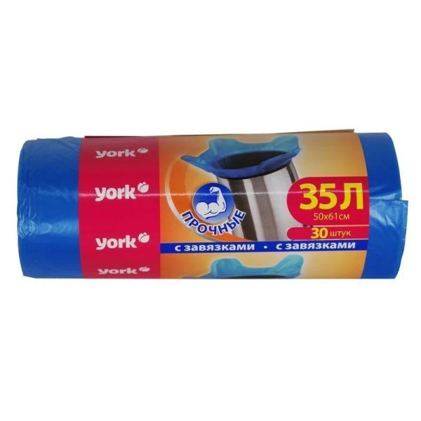Пакеты для мусора 35л/30шт 10мкм полиэтилен с завязками YORK (40) Пакеты для мусора 35л/30шт 10мкм полиэтилен с завязками YORK (40)
