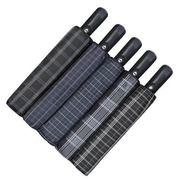 Зонт мужской суперавтомат 3 сложения 9 спиц ручка гольф Клетка 243S Popular (12)