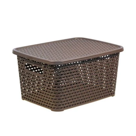 Корзина для хранения 370*280*190мм пластик РОТАНГ коричневый с крышкой (6)