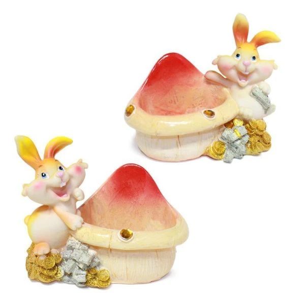 Подставка Кролик / Заяц на грибке полистоун 9,5см 2 вида S3890002,