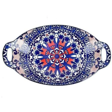 Блюдо 27,5*15,5*4,5см фарфор Arabesque синий овальное с ручками (36) ВЫВОД
