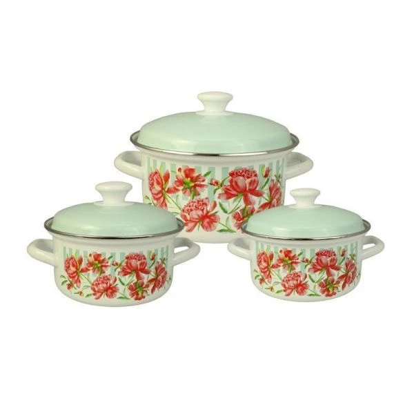 Набор кастрюль 3пр 1,5/2,3/3л эмаль ПИОНИЯ-1 цилиндрический белый Набор кастрюль 3пр 1,5/2,3/3л эмаль ПИОНИЯ-1 цилиндрический белый