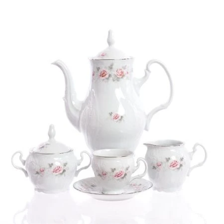 Кофейный набор 17пр фарфор БЕРНАДОТТ СЕРАЯ РОЗА платина 53300S115396021 ВЫВОД