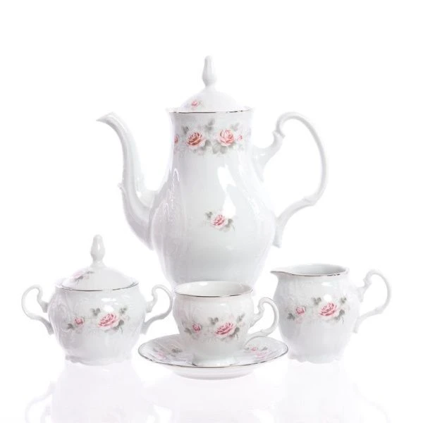 Кофейный набор 17пр фарфор БЕРНАДОТТ СЕРАЯ РОЗА платина 53300S115396021 ВЫВОД