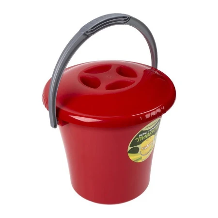 Ведро 7л пластик ЛИБЕРТИ красное мерное с крышкой (16)
