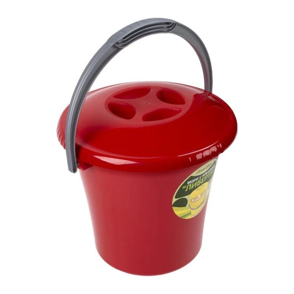 Ведро 5л пластик ЛИБЕРТИ красное с крышкой (15)