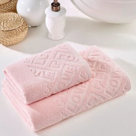 Набор полотенец махровые 2пр 50*90/70*140см METEOR LOWE розовый подар.уп. 480гр
