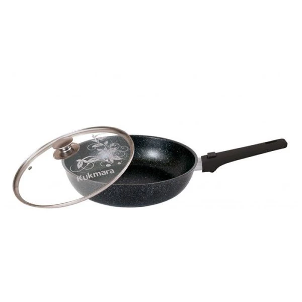 Сковорода 26см h6см алюминий АП со съемной ручкой стекл.крышкой темный мрамор (4)