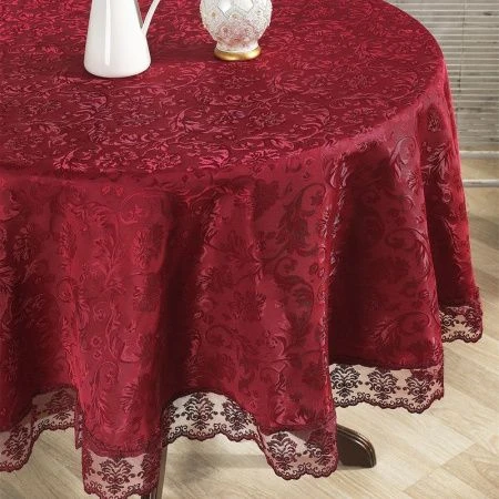 Скатерть 180см полиэстер с гипюром Karna LEDA (Бордовый)