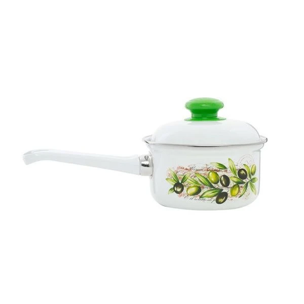 Ковш 1л эмаль ОЛИВЫ ТОСКАНЫ с крышкой (6)