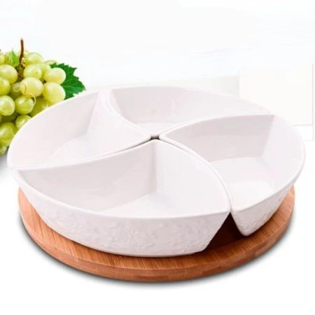 Менажница 4 секции 25*5см фарфор на бамбук.подставке LR60320 (16)