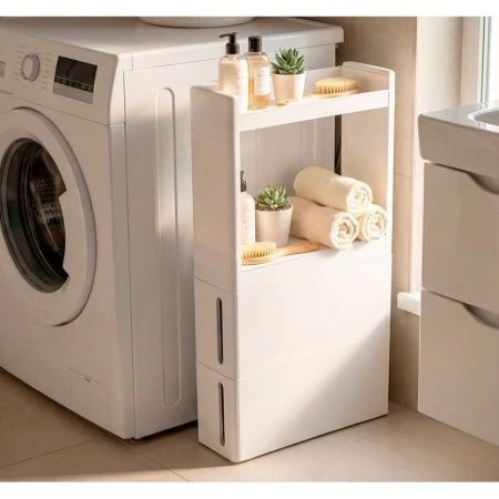 Стойка на колесах узкая 2ящика + 2секции 45*17*84,5см пластик АЛЬБА Белый (1)