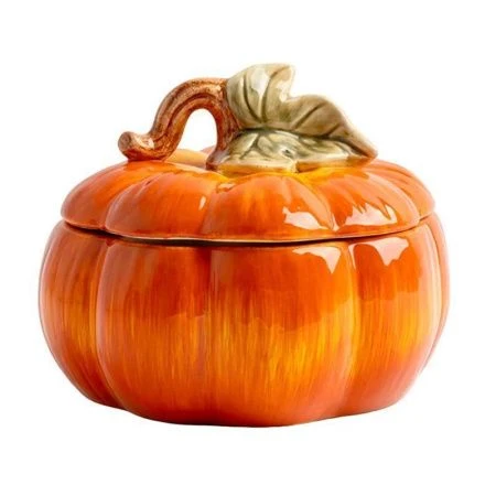 Емкость для хранения 1,3л 19*15 см керамика Тыква оранжево-зеленая ANLAF-FDWS-031224-6