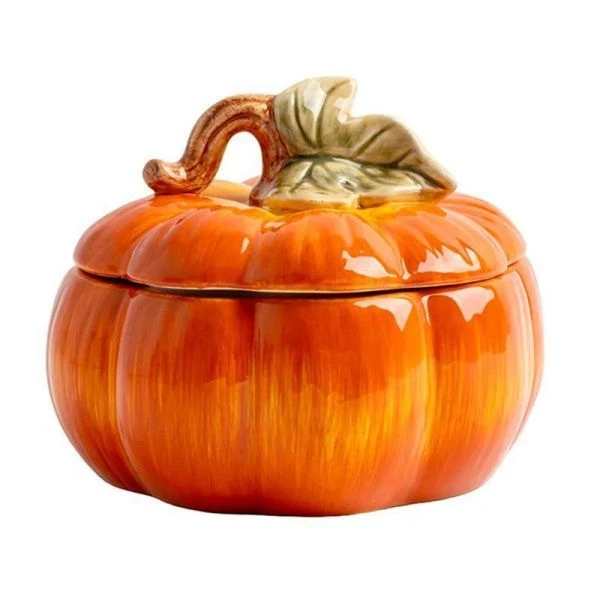 Емкость для хранения 1,3л 19*15 см керамика Тыква оранжево-зеленая ANLAF-FDWS-031224-6