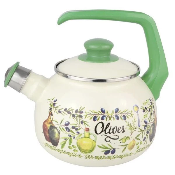 Чайник со свистком 2,5л эмаль ОЛИВА таково бакелит.ручка 2821 (6)