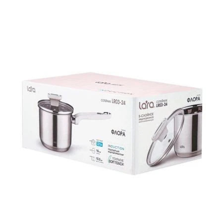 Сотейник 2,1л нерж.сталь ФЛОРА стекл.крышка 16см, капс.индукц.дно LR03-24 (4)