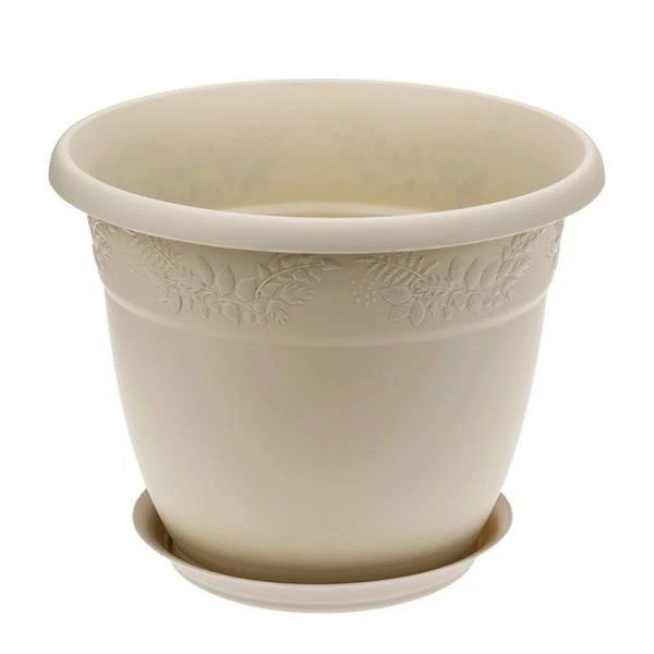 Кашпо 3,6л d220мм пластик РЯБИНА Латте с поддоном (24)