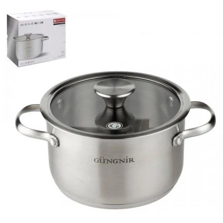 Кастрюля 1,6л нерж.сталь МОНО ХРОМ стекл.крышка 16*9,5см 304 GR02-D-16