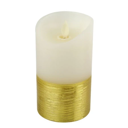 Свеча светодиодная пластик H12,5см D7,5см (на батарейках) золото JC-12261 (60)