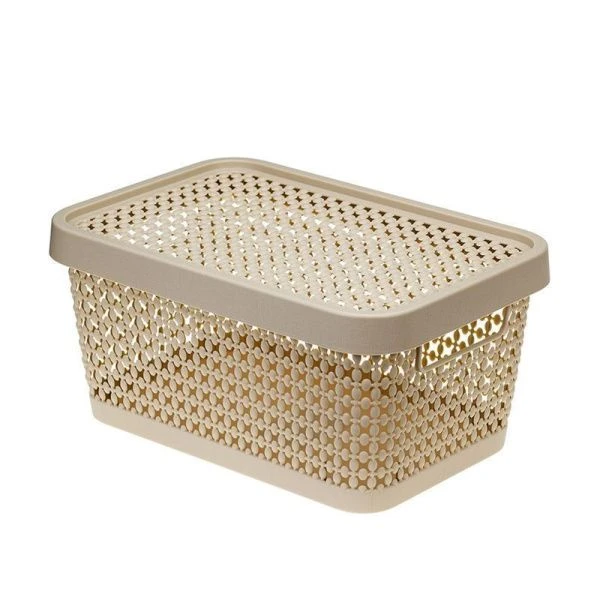 Корзина для хранения 4,5л 267*183*125мм пластик ПИРУЛА Латте с крышкой (12)