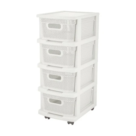 Комод 4-х секционный 37*30*73см пластик Ajur белое облако с корзинами на колесиках (1)
