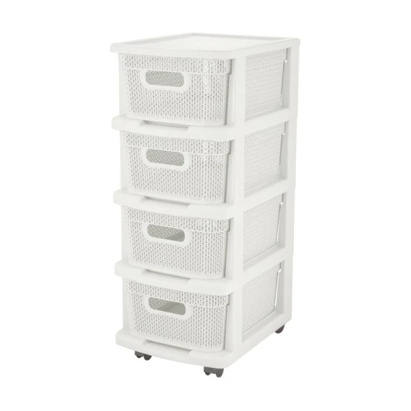 Комод 4-х секционный 37*30*73см пластик Ajur белое облако с корзинами на колесиках (1)