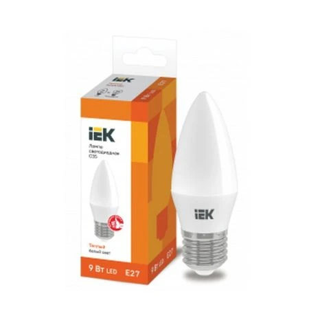 Лампа светодиодная стекло ECO C35 свеча 9Вт 230В 3000К E27 IEK