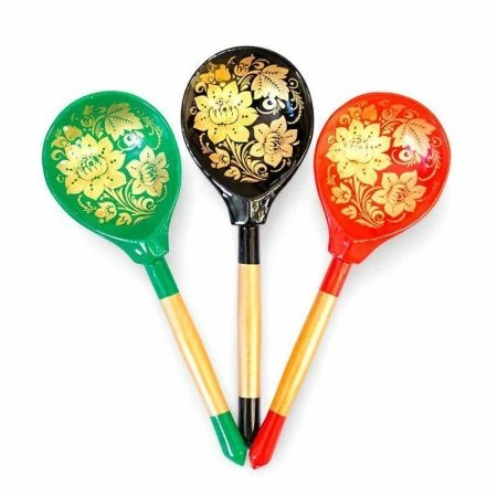 Ложка 19*6см дерево Золото полубаская роспись (1)