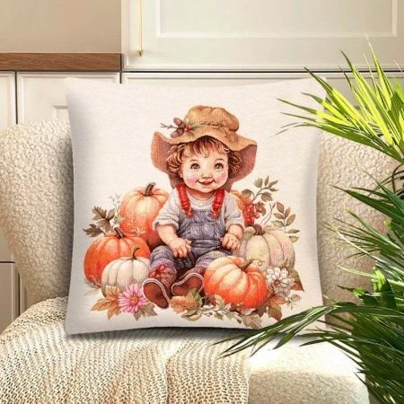 Наволочка декоративная 45*45см гобелен ТЫКВА и подсолнухи Мальчик