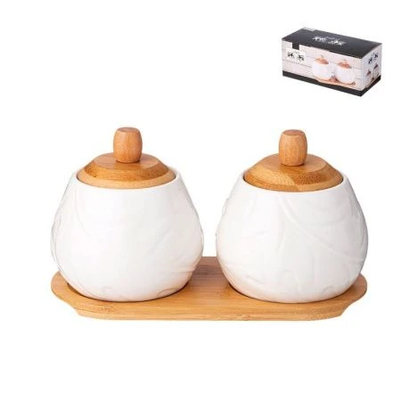 Банки набор 2пр 350мл фарфор Native с дер. крышками на дер. подставке (12)