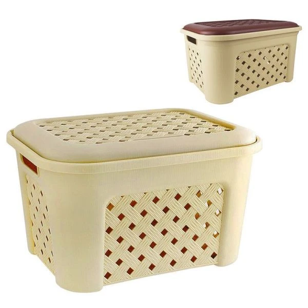 Корзина для белья 25л 435*340*270мм пластик ВИОЛА  бежевый/кремовый/серый (10)