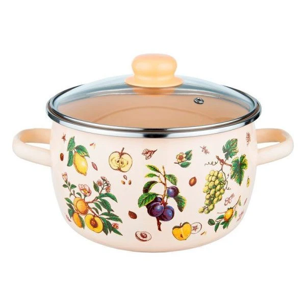 Кастрюля 3л эмаль ФРУКТОВЫЙ САД сферическая со стекл.крышкой ТМ Appetite (4)