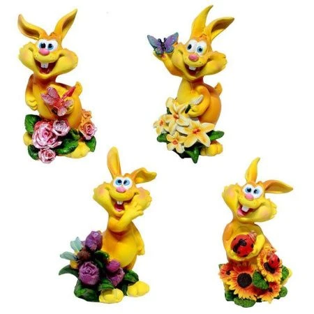 Копилка Кролик / Заяц с цветами полистоун 14см 4 вида (блистер), Копилка Кролик / Заяц с цветами полистоун 14см 4 вида (блистер),