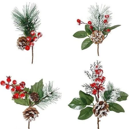 Декор новогодний Ветка заснеженная с красными ягодами 21см, 4 вида (48/480)