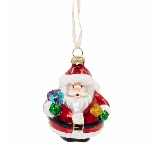 Игрушка новогодняя на елку Добрый Санта стекло 7*6,5*10см (6/96)