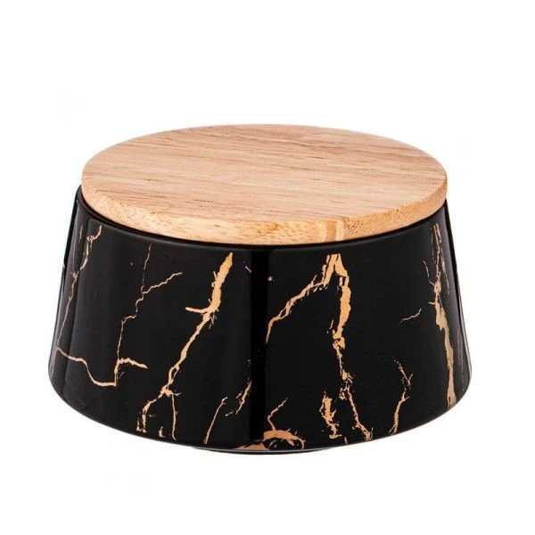 Банка для сыпучих продуктов 600мл 13,5*7,5см фарфор Fantasy с дер.крышкой черная (24)