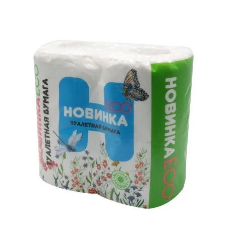 Бумага туалетная НОВИНКА ЭКО 4шт 2-х слойная белая целлюлозное сырье (12)